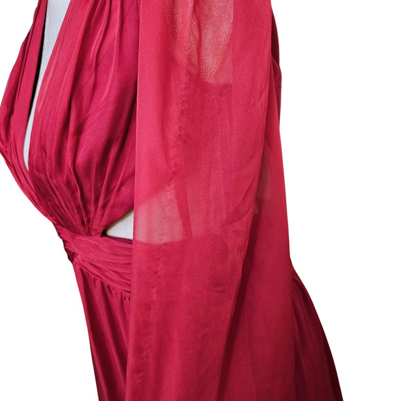 Ieena Mac Duggal Ruched Puff Sleeve Cut Out Organza Pink Maxi Gown $498 Sz 8 - Picture 7 of 10